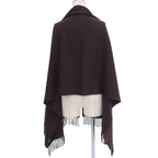 Hermes Cashmere 100% Logo Embroidery Large Shawl Scarf with Fringe Brown — view 3