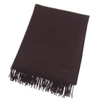 Hermes Cashmere 100% Logo Embroidery Large Shawl Scarf with Fringe Brown