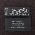 Hermes Cashmere 100% Logo Embroidery Large Shawl Scarf with Fringe Brown — view 8