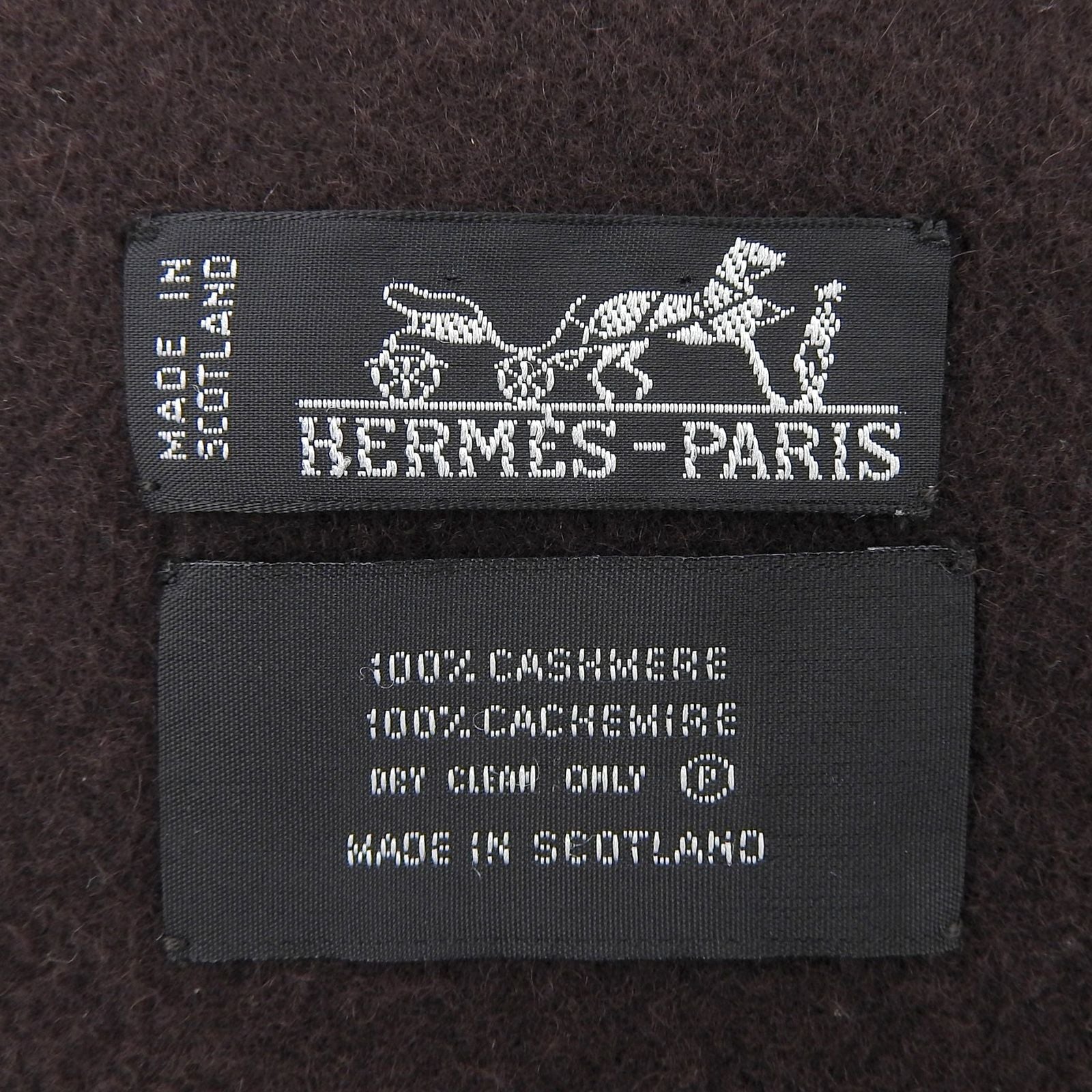 Hermes Cashmere 100% Logo Embroidery Large Shawl Scarf with Fringe Brown — view 8
