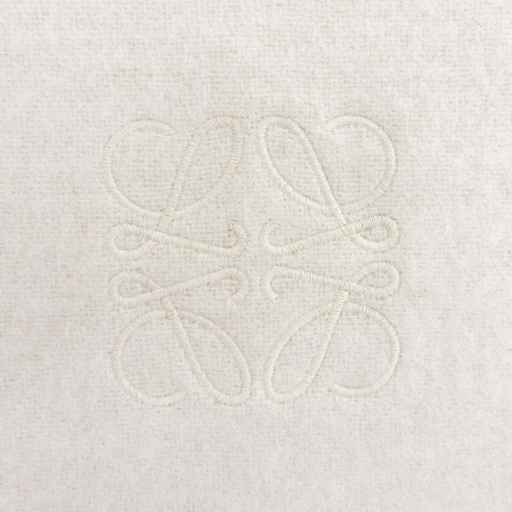 Loewe Wool Cashmere Anagram Logo Embroidery Reversible Scarf with Fringe Beige — view 4