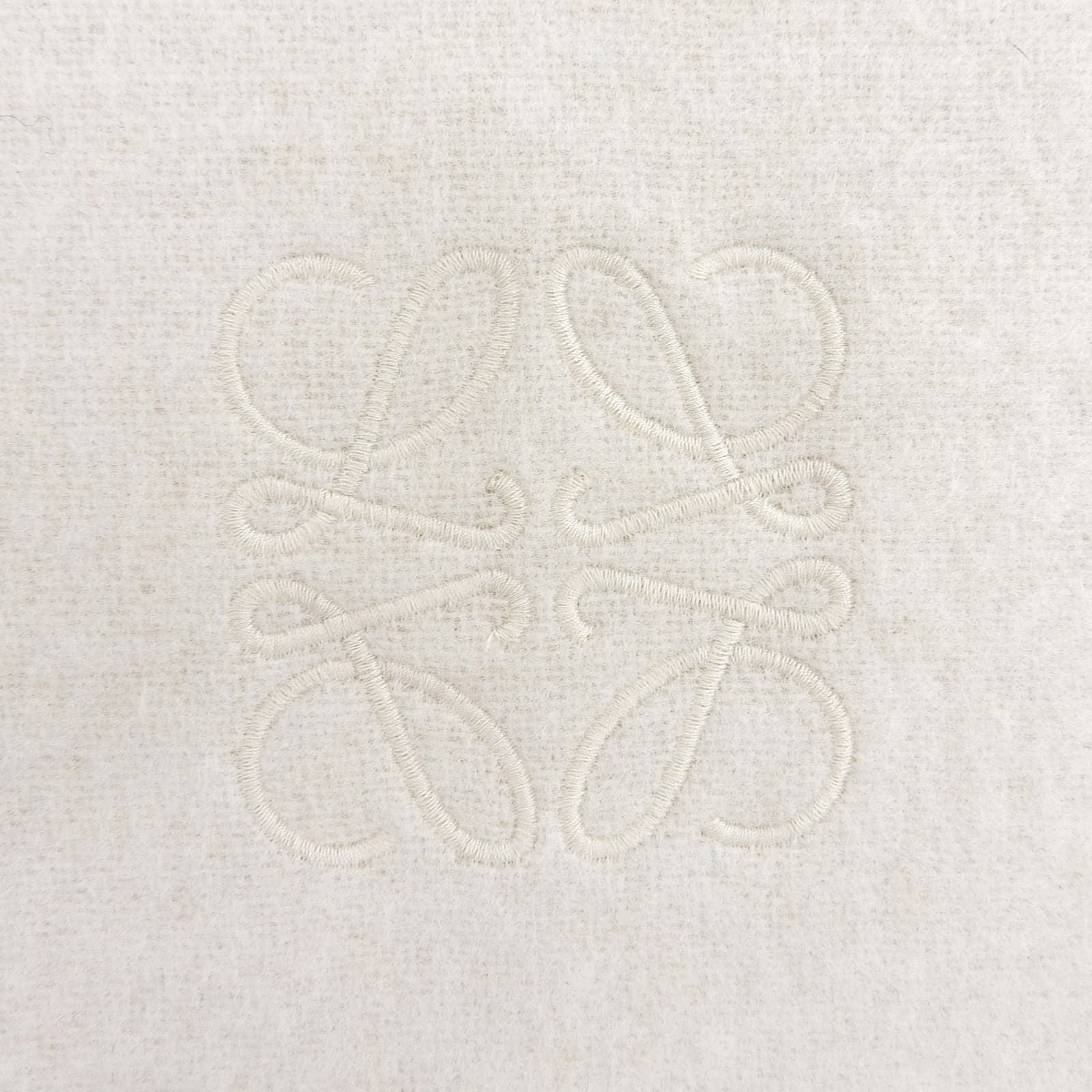 Loewe Wool Cashmere Anagram Logo Embroidery Reversible Scarf with Fringe Beige — view 4