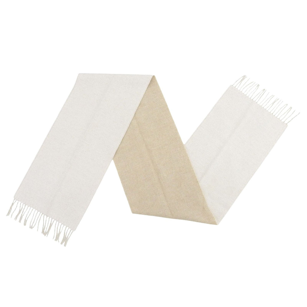 Loewe Wool Cashmere Anagram Logo Embroidery Reversible Scarf with Fringe Beige — view 7