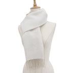 Loewe Wool Cashmere Anagram Logo Embroidery Reversible Scarf with Fringe Beige — view 2