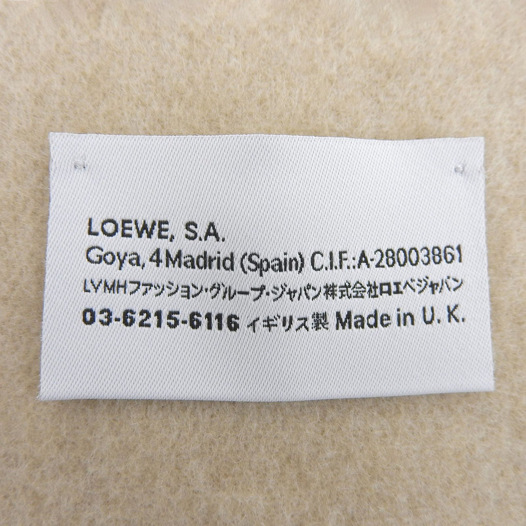 Loewe Wool Cashmere Anagram Logo Embroidery Reversible Scarf with Fringe Beige — view 8