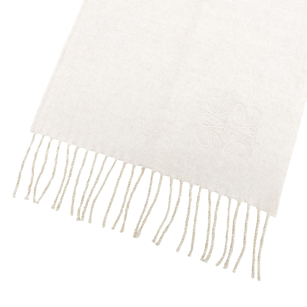 Loewe Wool Cashmere Anagram Logo Embroidery Reversible Scarf with Fringe Beige — view 5