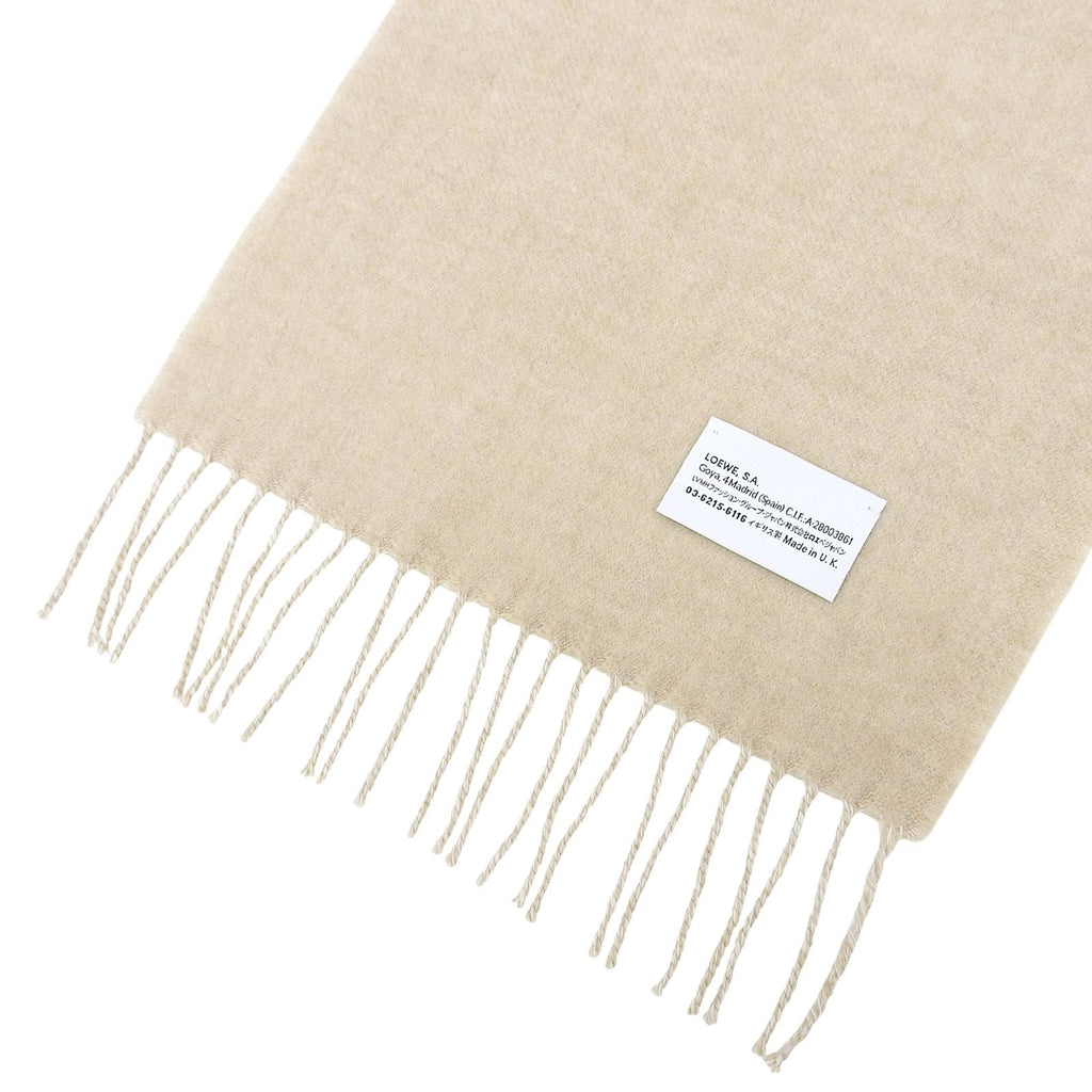 Loewe Wool Cashmere Anagram Logo Embroidery Reversible Scarf with Fringe Beige — view 6