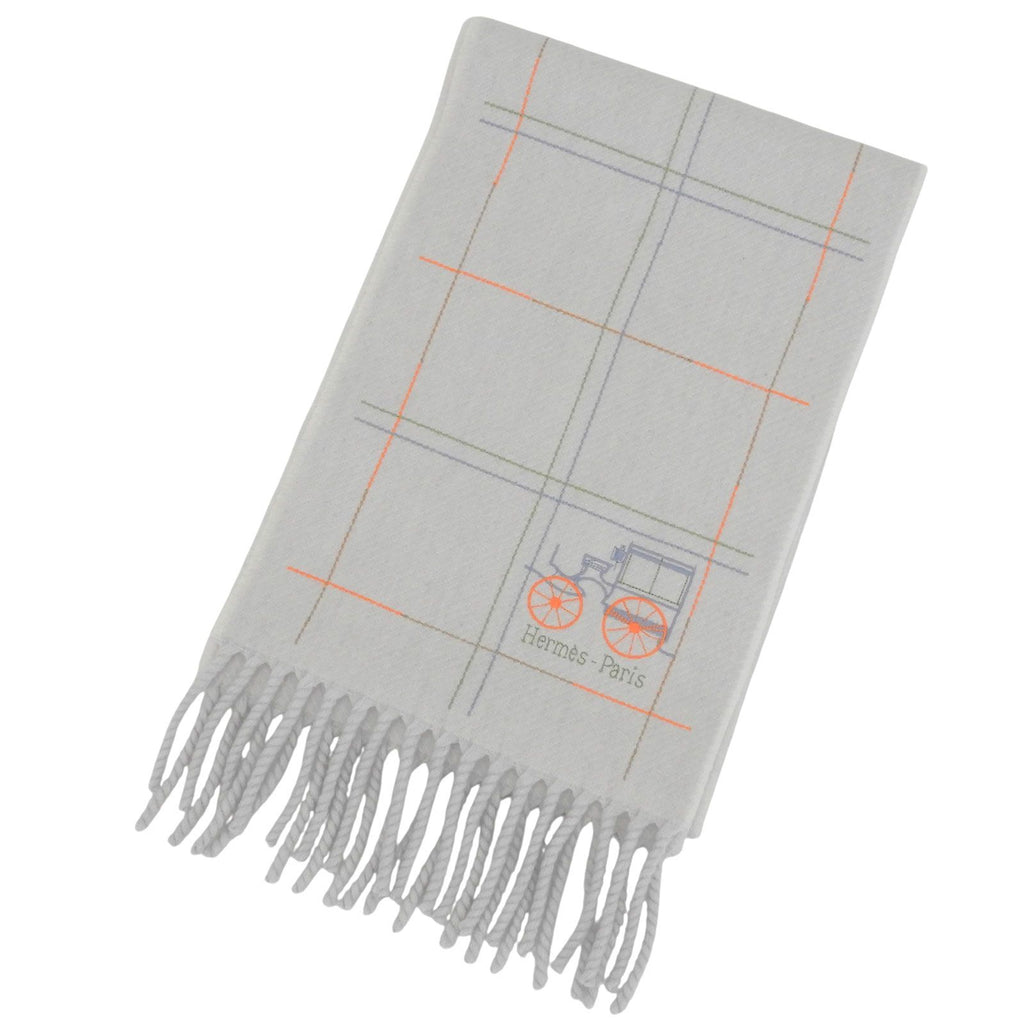 Hermes Clan Brode Roulis Nnu Cashmere 100% Logo Embroidery Scarf with Fringe