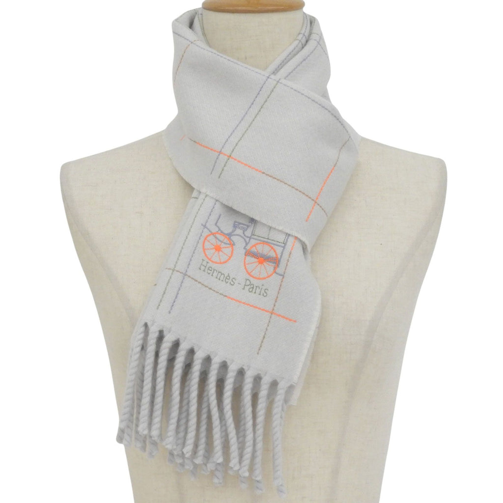 Hermes Clan Brode Roulis Nnu Cashmere 100% Logo Embroidery Scarf with Fringe — view 2