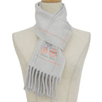 Hermes Clan Brode Roulis Nnu Cashmere 100% Logo Embroidery Scarf with Fringe — view 2