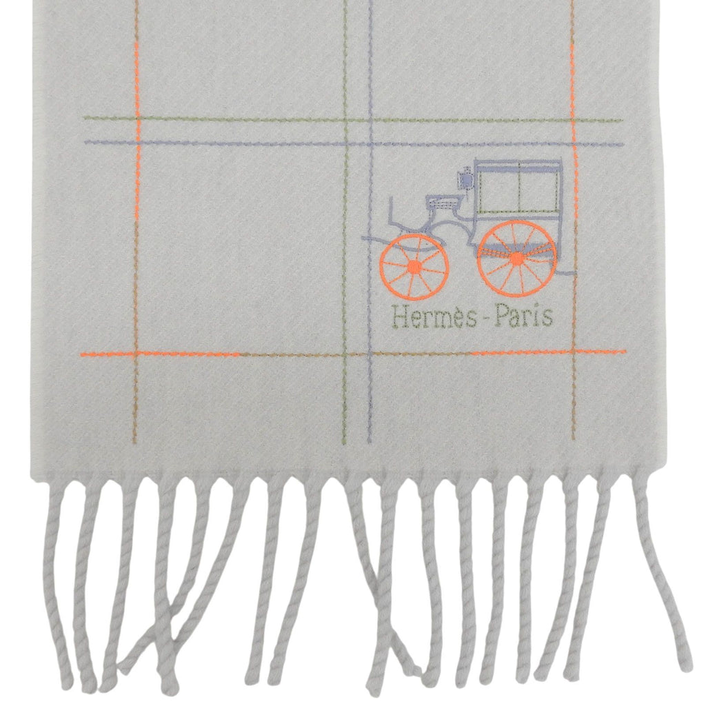 Hermes Clan Brode Roulis Nnu Cashmere 100% Logo Embroidery Scarf with Fringe — view 4