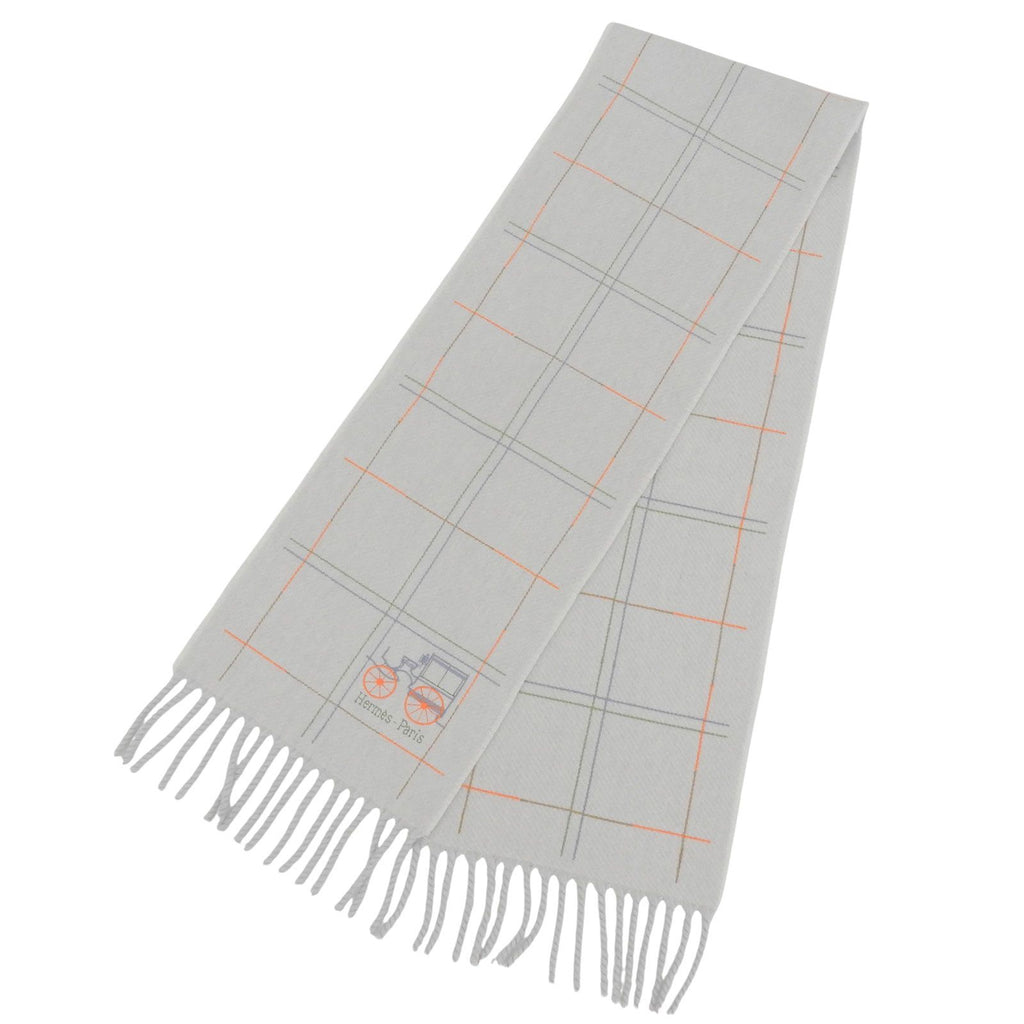 Hermes Clan Brode Roulis Nnu Cashmere 100% Logo Embroidery Scarf with Fringe — view 3