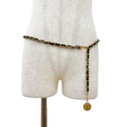Chanel Vintage CC Logo Medal Motif Leather Chain Belt Gold Black — view 3