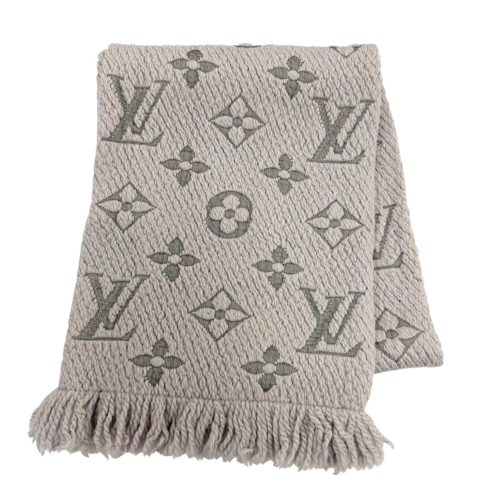 Louis Vuitton Logomania Scarf Wool Silk Gray Perlee