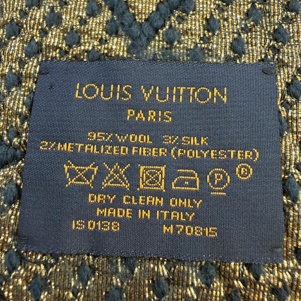 Louis Vuitton Logomania Scarf Shine Wool Silk Blue Petrol — view 6