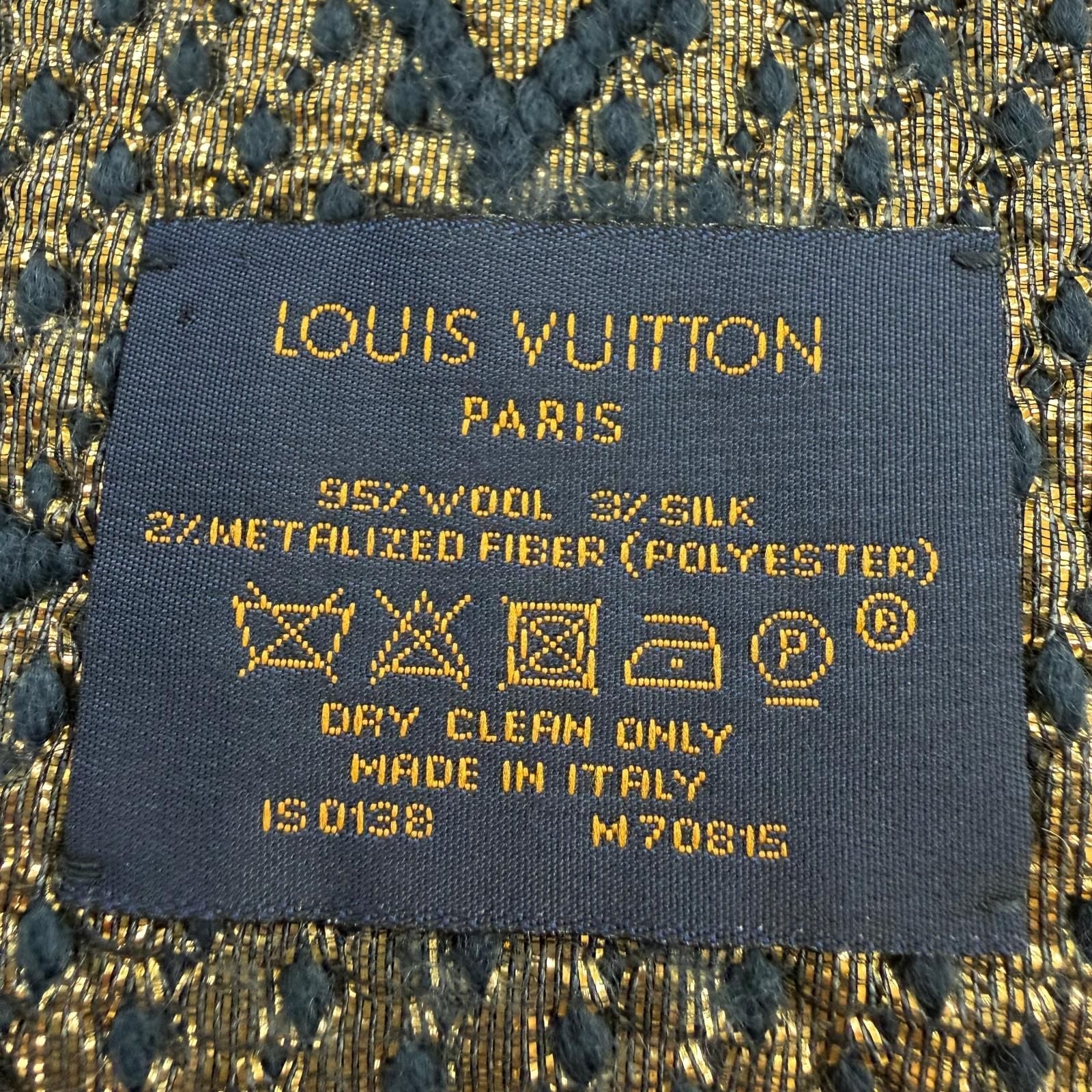 Louis Vuitton Logomania Scarf Shine Wool Silk Blue Petrol — view 6