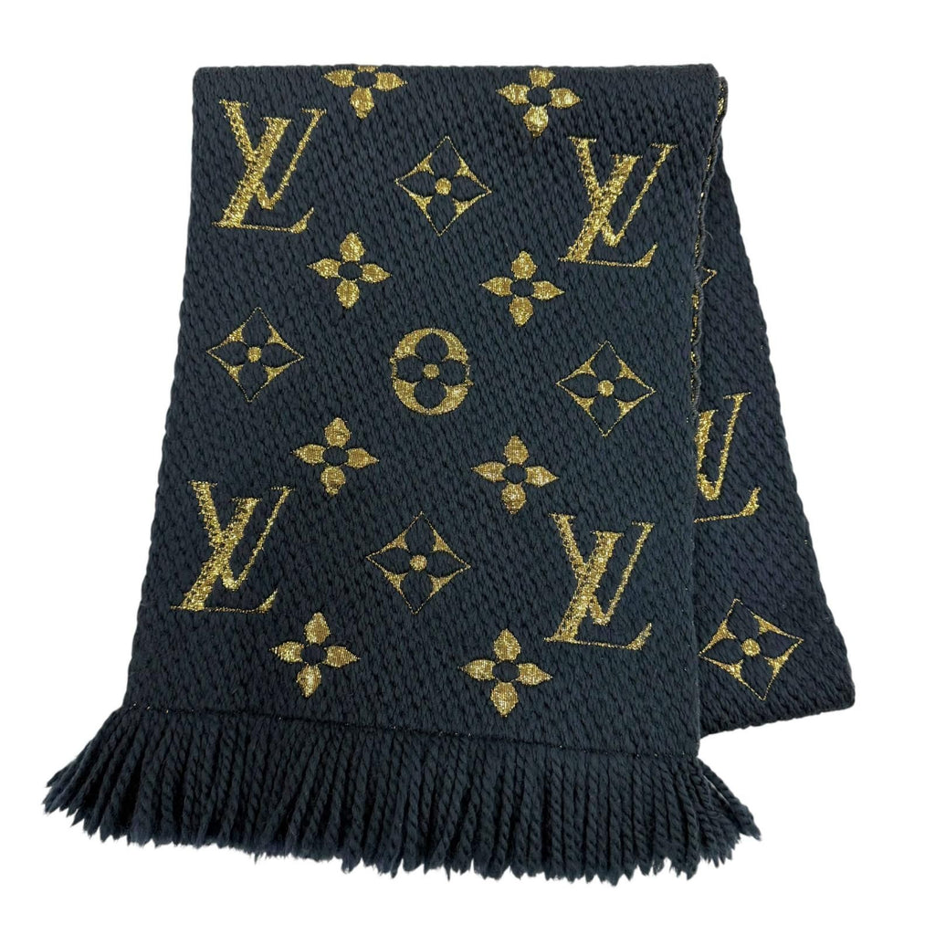 Louis Vuitton Logomania Scarf Shine Wool Silk Blue Petrol