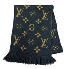 Louis Vuitton Logomania Scarf Shine Wool Silk Blue Petrol