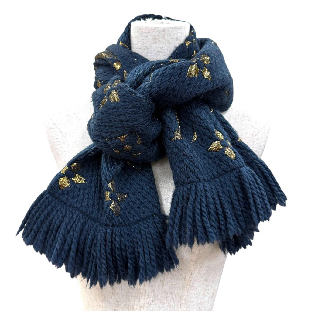 Louis Vuitton Logomania Scarf Shine Wool Silk Blue Petrol — view 2
