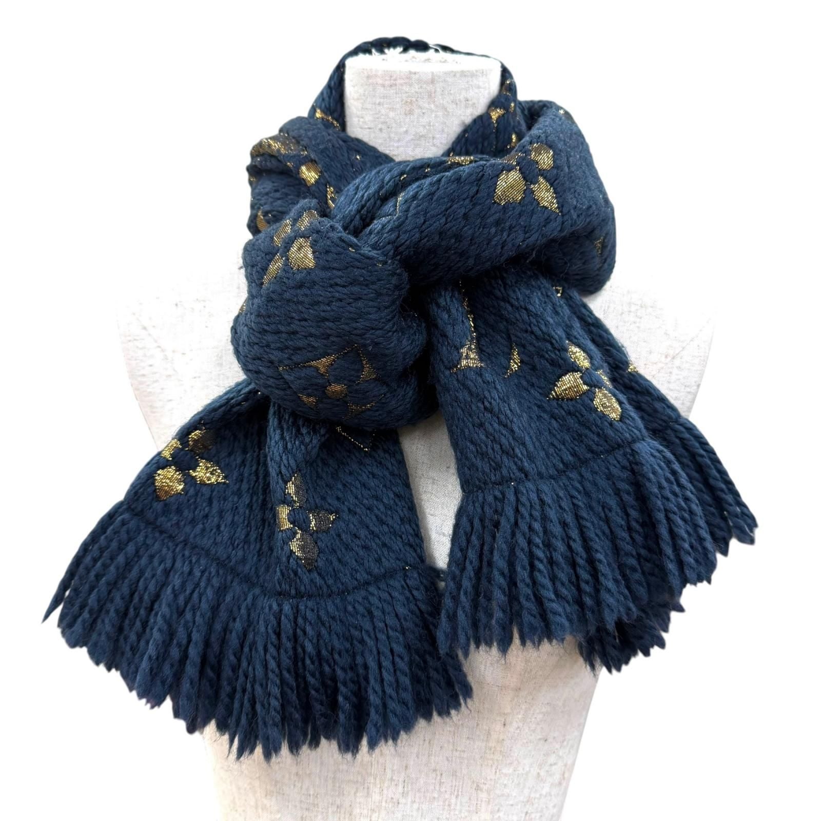 Louis Vuitton Logomania Scarf Shine Wool Silk Blue Petrol — view 2