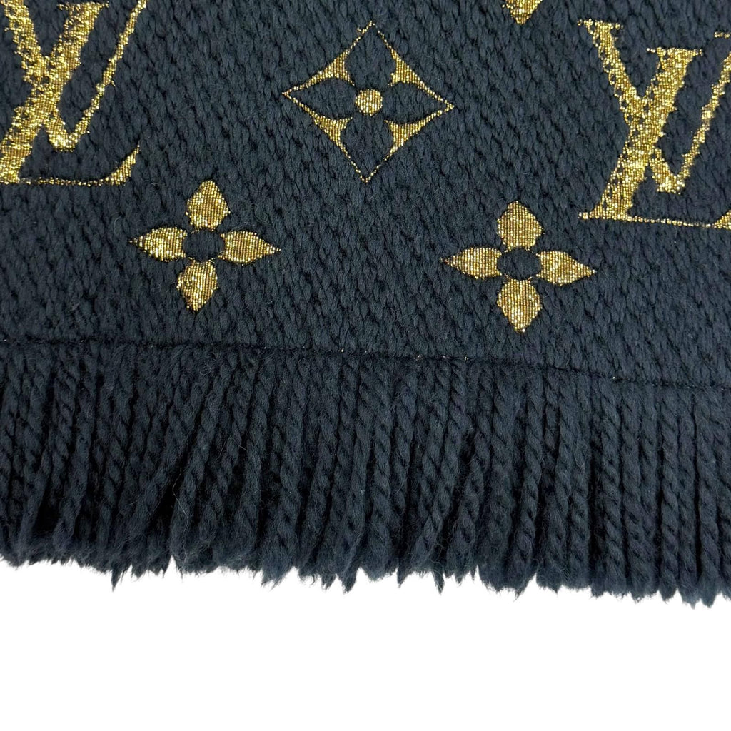 Louis Vuitton Logomania Scarf Shine Wool Silk Blue Petrol — view 5
