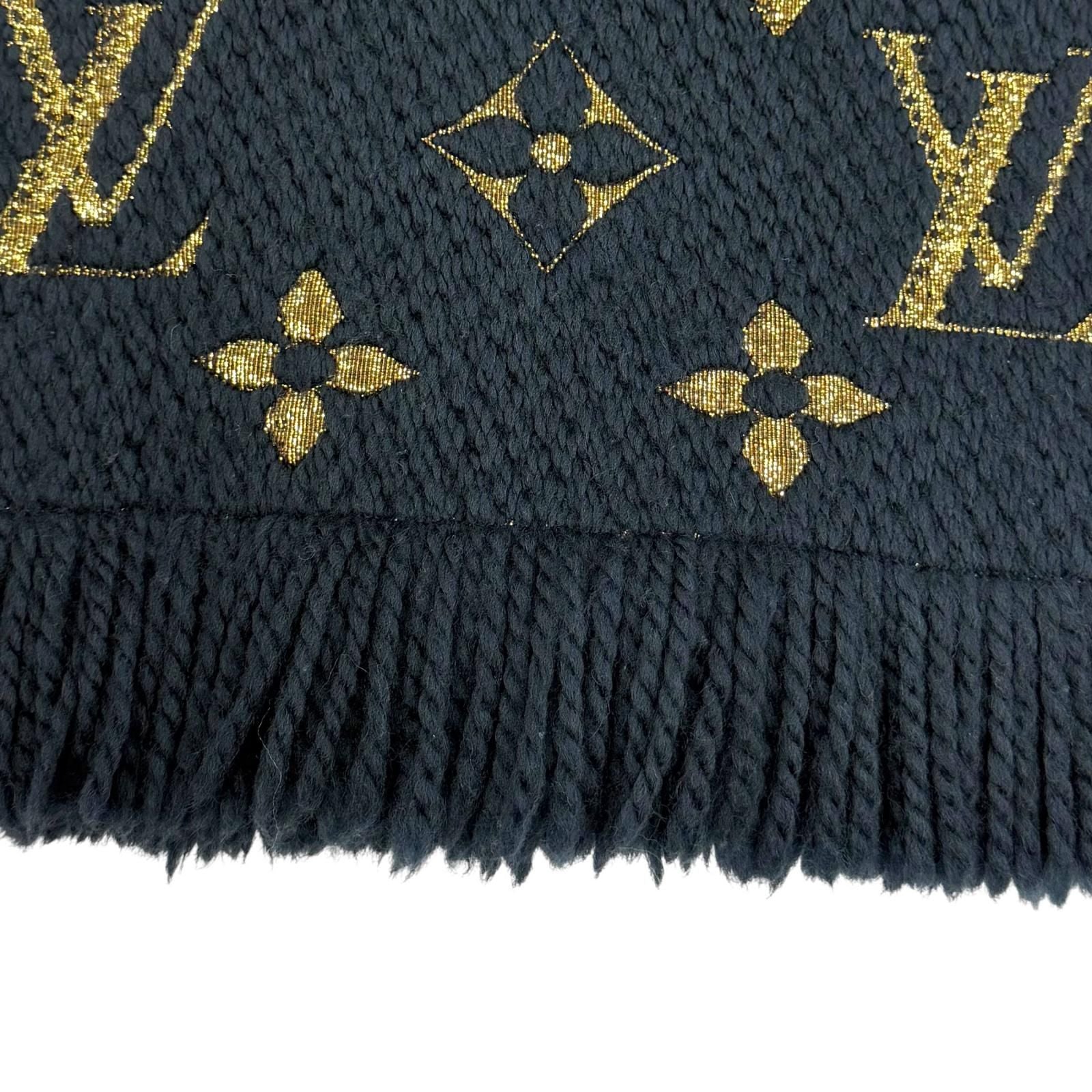 Louis Vuitton Logomania Scarf Shine Wool Silk Blue Petrol — view 5