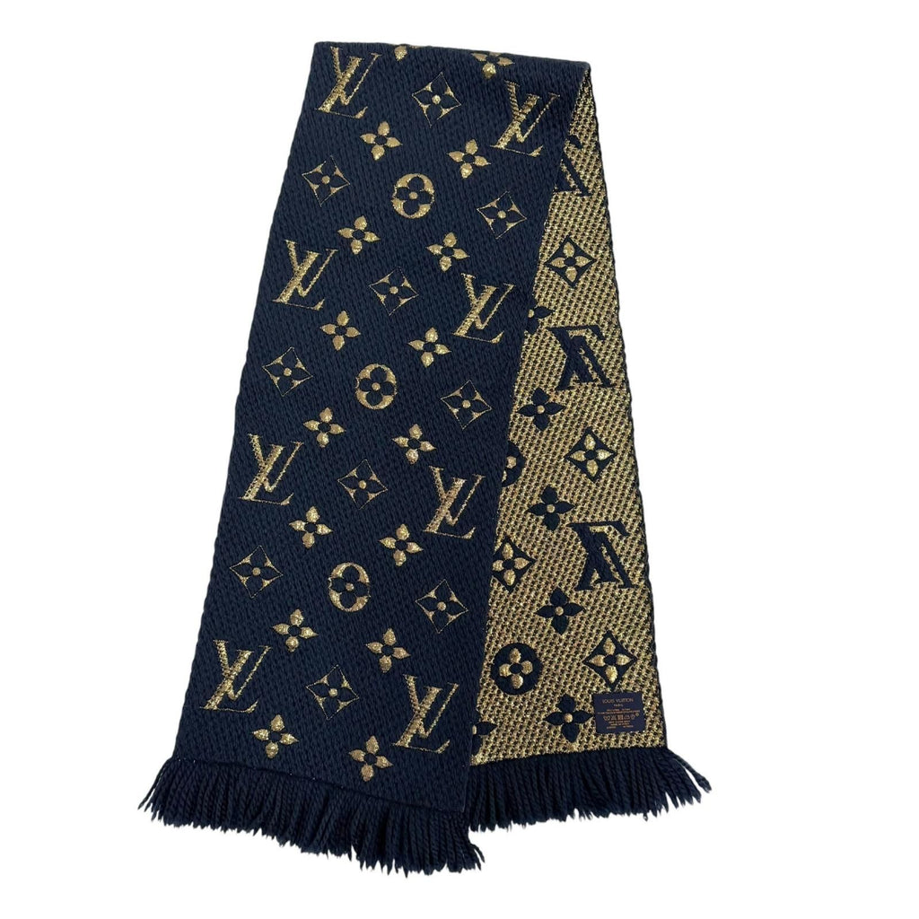 Louis Vuitton Logomania Scarf Shine Wool Silk Blue Petrol — view 3