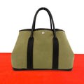 Hermes Garden Party PM Toile Officier Buffalo Tote Bag Khaki Nicotine