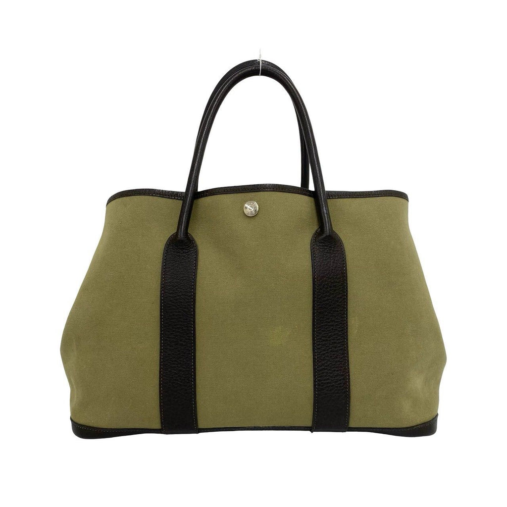 Hermes Garden Party PM Toile Officier Buffalo Tote Bag Khaki Nicotine — view 3