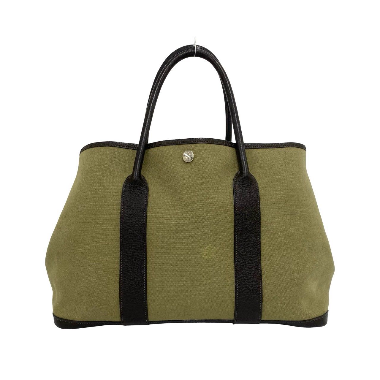 Hermes Garden Party PM Toile Officier Buffalo Tote Bag Khaki Nicotine — view 3
