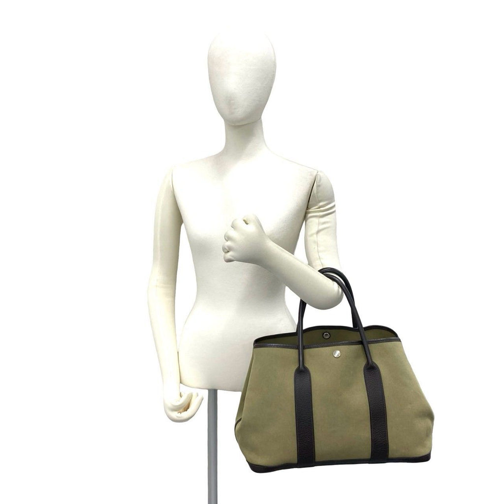 Hermes Garden Party PM Toile Officier Buffalo Tote Bag Khaki Nicotine — view 2