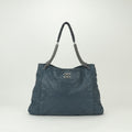 Chanel Quilted Tote Lambskin Navy Blue Gunmetallic CC Logo Chain Shoulder Bag