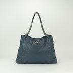 Chanel Quilted Tote Lambskin Navy Blue Gunmetallic CC Logo Chain Shoulder Bag