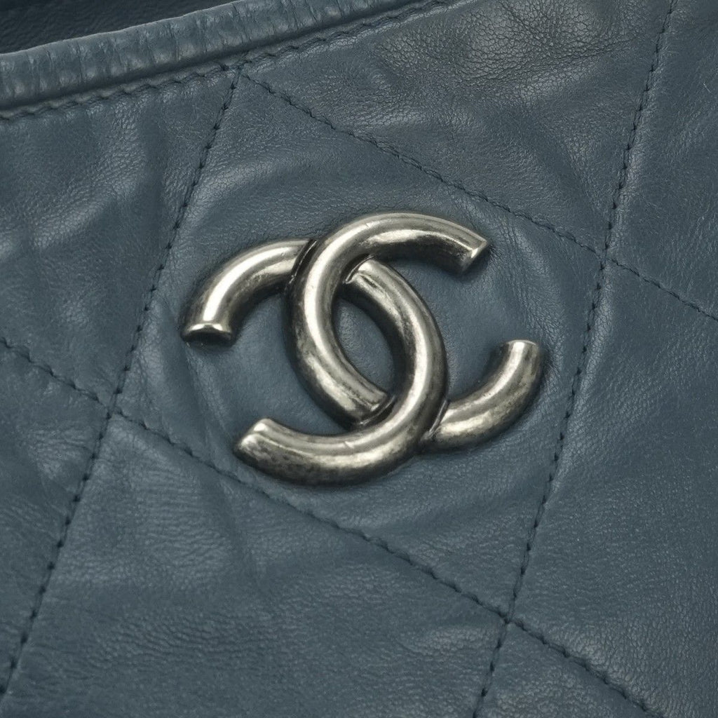 Chanel Quilted Tote Lambskin Navy Blue Gunmetallic CC Logo Chain Shoulder Bag — view 7