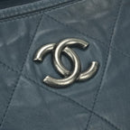 Chanel Quilted Tote Lambskin Navy Blue Gunmetallic CC Logo Chain Shoulder Bag — view 7
