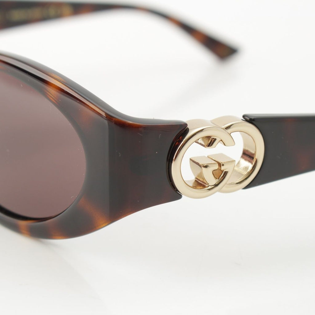 Gucci GG Interlocking G Oval Frame Asian Fit Sunglasses Eyewear Brown — view 7