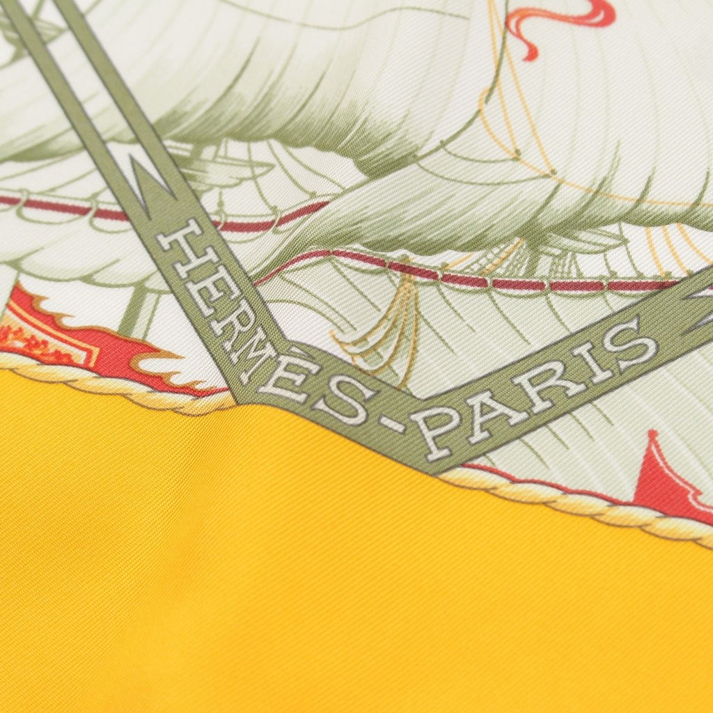 Hermes Carre 90 Au Dela Des Cinq Mers the Seas Silk Scarf Yellow — view 3