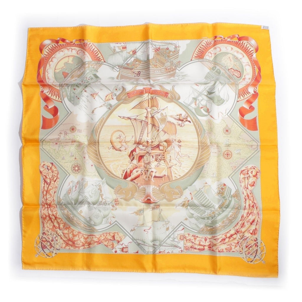 Hermes Carre 90 Au Dela Des Cinq Mers the Seas Silk Scarf Yellow — view 2