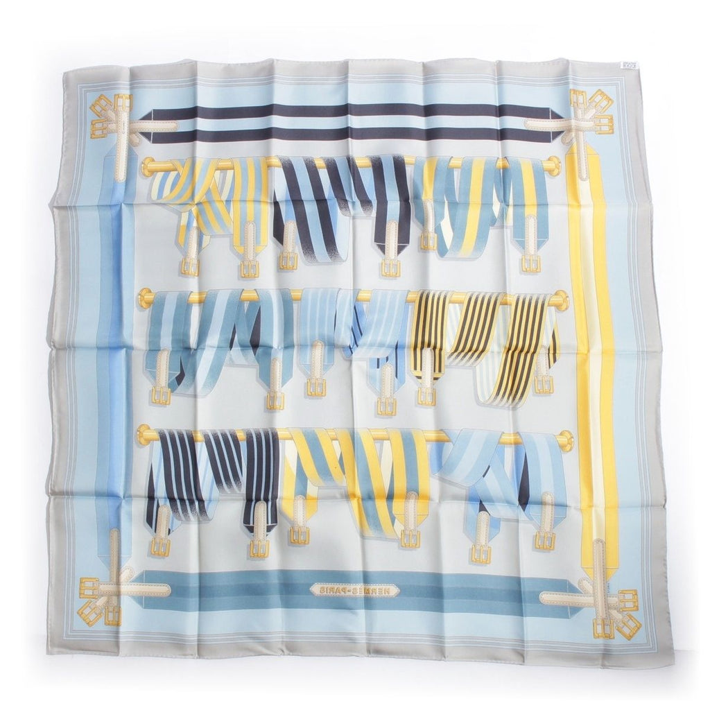 Hermes Carre 90 Metz les Sangles Silk Shawl Suspender Belt Scarf Blue — view 2