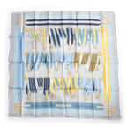 Hermes Carre 90 Metz les Sangles Silk Shawl Suspender Belt Scarf Blue — view 2