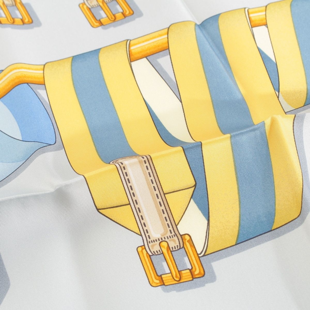 Hermes Carre 90 Metz les Sangles Silk Shawl Suspender Belt Scarf Blue — view 5