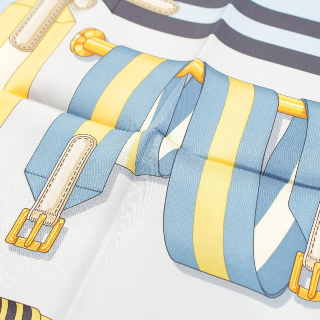 Hermes Carre 90 Metz les Sangles Silk Shawl Suspender Belt Scarf Blue — view 8