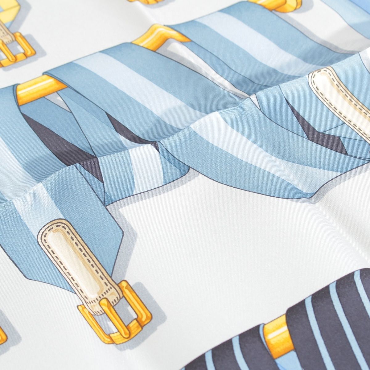 Hermes Carre 90 Metz les Sangles Silk Shawl Suspender Belt Scarf Blue — view 7