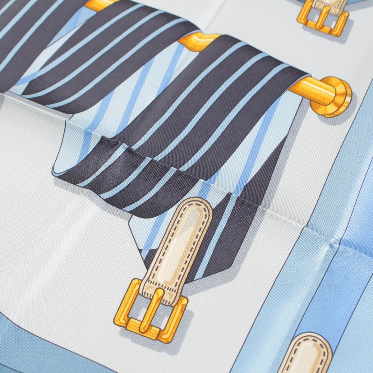 Hermes Carre 90 Metz les Sangles Silk Shawl Suspender Belt Scarf Blue — view 4