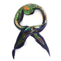 Hermes Pleated Carre Silk Sichuan Animal Scarf Navy Green