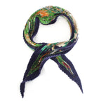 Hermes Pleated Carre Silk Sichuan Animal Scarf Navy Green