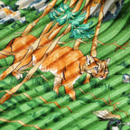 Hermes Pleated Carre Silk Sichuan Animal Scarf Navy Green — view 7