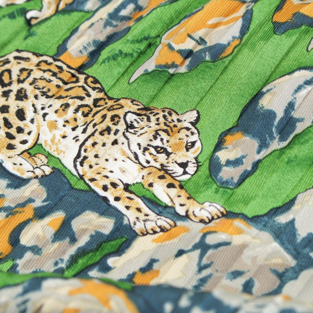 Hermes Pleated Carre Silk Sichuan Animal Scarf Navy Green — view 8