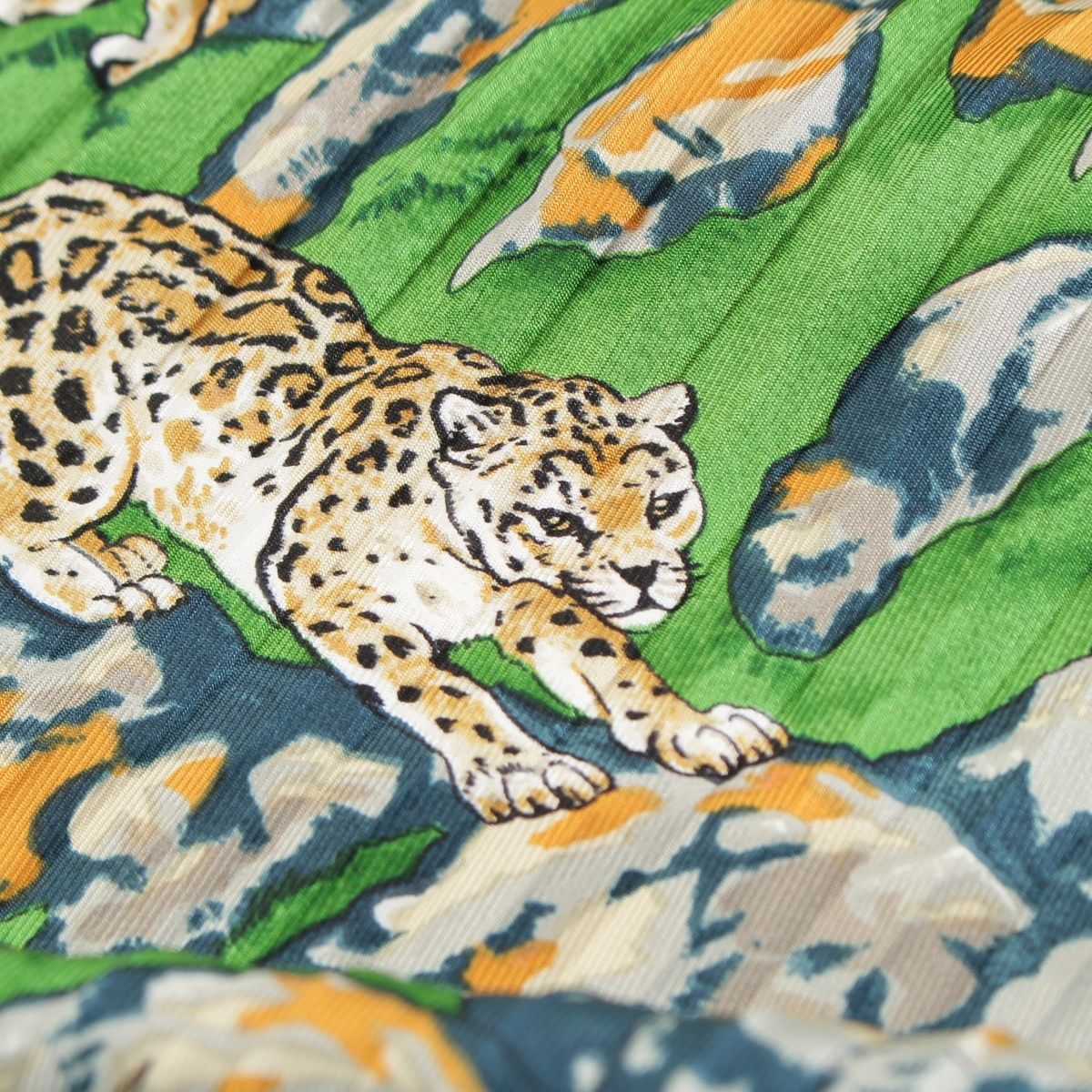 Hermes Pleated Carre Silk Sichuan Animal Scarf Navy Green — view 8
