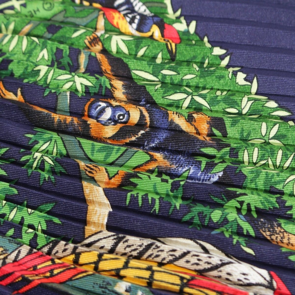 Hermes Pleated Carre Silk Sichuan Animal Scarf Navy Green — view 5